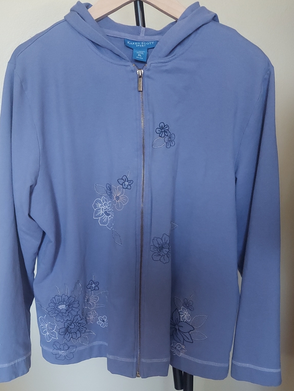 Karen Scott Lavender Floral Zip Hooded Jacket SZ XL